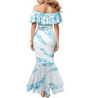 Aloha Hawaii Floral Tapa Family Matching Mermaid Dress and Hawaiian Shirt Patchwork Turquoise LT7 - Polynesian Pride