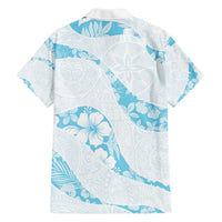 Aloha Hawaii Floral Tapa Family Matching Off The Shoulder Long Sleeve Dress and Hawaiian Shirt Patchwork Turquoise LT7 - Polynesian Pride