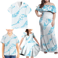 Aloha Hawaii Floral Tapa Family Matching Off Shoulder Maxi Dress and Hawaiian Shirt Patchwork Turquoise LT7 - Polynesian Pride