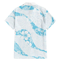 Aloha Hawaii Floral Tapa Family Matching Off Shoulder Short Dress and Hawaiian Shirt Patchwork Turquoise LT7 - Polynesian Pride