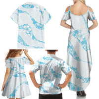 Aloha Hawaii Floral Tapa Family Matching Summer Maxi Dress and Hawaiian Shirt Patchwork Turquoise LT7 - Polynesian Pride