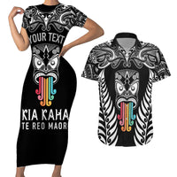 Personalised Kia Kaha Te Reo Maori Couples Matching Short Sleeve Bodycon Dress and Hawaiian Shirt Hei Tiki Mix Koru - Black LT7 Black - Polynesian Pride