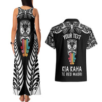 Personalised Kia Kaha Te Reo Maori Couples Matching Tank Maxi Dress and Hawaiian Shirt Hei Tiki Mix Koru - Black LT7 - Polynesian Pride