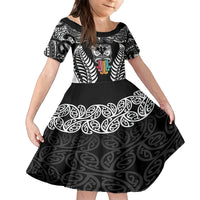 Personalised Kia Kaha Te Reo Maori Family Matching Long Sleeve Bodycon Dress and Hawaiian Shirt Hei Tiki Mix Koru - Black LT7 Daughter's Dress Black - Polynesian Pride