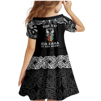 Personalised Kia Kaha Te Reo Maori Family Matching Mermaid Dress and Hawaiian Shirt Hei Tiki Mix Koru - Black LT7 - Polynesian Pride