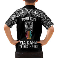 Personalised Kia Kaha Te Reo Maori Family Matching Off Shoulder Long Sleeve Dress and Hawaiian Shirt Hei Tiki Mix Koru - Black LT7 - Polynesian Pride