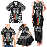 Personalised Kia Kaha Te Reo Maori Family Matching Tank Maxi Dress and Hawaiian Shirt Hei Tiki Mix Koru - Black LT7 - Polynesian Pride