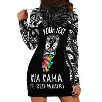 Personalised Kia Kaha Te Reo Maori Hoodie Dress Hei Tiki Mix Koru - Black LT7 - Polynesian Pride