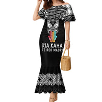 Personalised Kia Kaha Te Reo Maori Mermaid Dress Hei Tiki Mix Koru - Black LT7 Women Black - Polynesian Pride