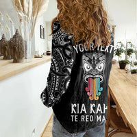personalised-kia-kaha-te-reo-maori-women-casual-shirt-hei-tiki-mix-koru-black