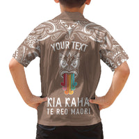 Personalised Kia Kaha Te Reo Maori Family Matching Off Shoulder Short Dress and Hawaiian Shirt Hei Tiki Mix Koru - Brown LT7 - Polynesian Pride