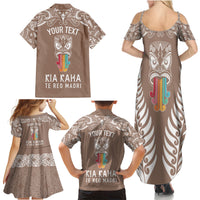 Personalised Kia Kaha Te Reo Maori Family Matching Summer Maxi Dress and Hawaiian Shirt Hei Tiki Mix Koru - Brown LT7 - Polynesian Pride