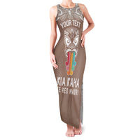 Personalised Kia Kaha Te Reo Maori Family Matching Tank Maxi Dress and Hawaiian Shirt Hei Tiki Mix Koru - Brown LT7 Mom's Dress Brown - Polynesian Pride