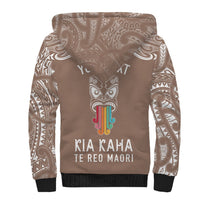Personalised Kia Kaha Te Reo Maori Sherpa Hoodie Hei Tiki Mix Koru - Brown LT7 - Polynesian Pride