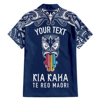 Personalised Kia Kaha Te Reo Maori Family Matching Summer Maxi Dress and Hawaiian Shirt Hei Tiki Mix Koru - Navy Blue LT7 - Polynesian Pride