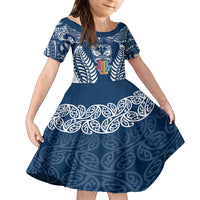 Personalised Kia Kaha Te Reo Maori Kid Short Sleeve Dress Hei Tiki Mix Koru - Navy Blue LT7 KID Navy - Polynesian Pride