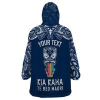 Personalised Kia Kaha Te Reo Maori Wearable Blanket Hoodie Hei Tiki Mix Koru - Navy Blue LT7 - Polynesian Pride