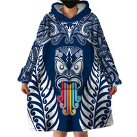 Personalised Kia Kaha Te Reo Maori Wearable Blanket Hoodie Hei Tiki Mix Koru - Navy Blue LT7 - Polynesian Pride