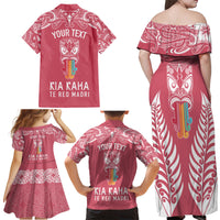 Personalised Kia Kaha Te Reo Maori Family Matching Off Shoulder Long Sleeve Dress and Hawaiian Shirt Hei Tiki Mix Koru - Pink LT7 - Polynesian Pride