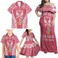 Personalised Kia Kaha Te Reo Maori Family Matching Off Shoulder Maxi Dress and Hawaiian Shirt Hei Tiki Mix Koru - Pink LT7 - Polynesian Pride