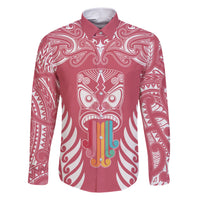 Personalised Kia Kaha Te Reo Maori Family Matching Short Sleeve Bodycon Dress and Hawaiian Shirt Hei Tiki Mix Koru - Pink LT7 Dad's Shirt - Long Sleeve Pink - Polynesian Pride