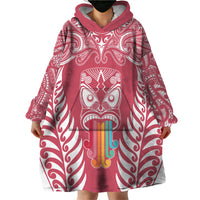 Personalised Kia Kaha Te Reo Maori Wearable Blanket Hoodie Hei Tiki Mix Koru - Pink LT7 - Polynesian Pride