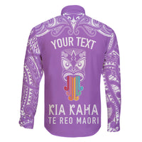 Personalised Kia Kaha Te Reo Maori Family Matching Off Shoulder Maxi Dress and Hawaiian Shirt Hei Tiki Mix Koru - Purple LT7 - Polynesian Pride