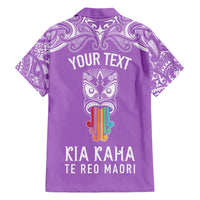 Personalised Kia Kaha Te Reo Maori Family Matching Short Sleeve Bodycon Dress and Hawaiian Shirt Hei Tiki Mix Koru - Purple LT7 - Polynesian Pride