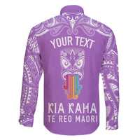 Personalised Kia Kaha Te Reo Maori Family Matching Short Sleeve Bodycon Dress and Hawaiian Shirt Hei Tiki Mix Koru - Purple LT7 - Polynesian Pride