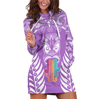 Personalised Kia Kaha Te Reo Maori Hoodie Dress Hei Tiki Mix Koru - Purple LT7 Purple - Polynesian Pride