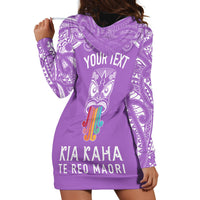 Personalised Kia Kaha Te Reo Maori Hoodie Dress Hei Tiki Mix Koru - Purple LT7 - Polynesian Pride