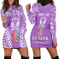 Personalised Kia Kaha Te Reo Maori Hoodie Dress Hei Tiki Mix Koru - Purple LT7 - Polynesian Pride