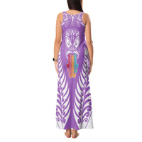 Personalised Kia Kaha Te Reo Maori Tank Maxi Dress Hei Tiki Mix Koru - Purple LT7 - Polynesian Pride