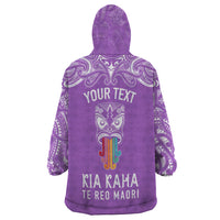 Personalised Kia Kaha Te Reo Maori Wearable Blanket Hoodie Hei Tiki Mix Koru - Purple LT7 - Polynesian Pride