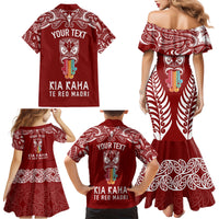 Personalised Kia Kaha Te Reo Maori Family Matching Mermaid Dress and Hawaiian Shirt Hei Tiki Mix Koru - Red LT7 - Polynesian Pride