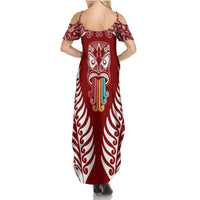 Personalised Kia Kaha Te Reo Maori Family Matching Summer Maxi Dress and Hawaiian Shirt Hei Tiki Mix Koru - Red LT7 - Polynesian Pride