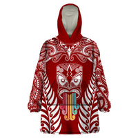 Personalised Kia Kaha Te Reo Maori Wearable Blanket Hoodie Hei Tiki Mix Koru - Red LT7 One Size Red - Polynesian Pride