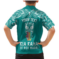 Personalised Kia Kaha Te Reo Maori Family Matching Mermaid Dress and Hawaiian Shirt Hei Tiki Mix Koru - Teal LT7 - Polynesian Pride