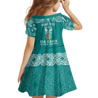 Personalised Kia Kaha Te Reo Maori Family Matching Off Shoulder Maxi Dress and Hawaiian Shirt Hei Tiki Mix Koru - Teal LT7 - Polynesian Pride