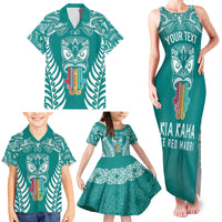 Personalised Kia Kaha Te Reo Maori Family Matching Tank Maxi Dress and Hawaiian Shirt Hei Tiki Mix Koru - Teal LT7 - Polynesian Pride