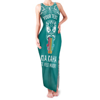 Personalised Kia Kaha Te Reo Maori Family Matching Tank Maxi Dress and Hawaiian Shirt Hei Tiki Mix Koru - Teal LT7 Mom's Dress Teal - Polynesian Pride