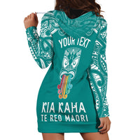 Personalised Kia Kaha Te Reo Maori Hoodie Dress Hei Tiki Mix Koru - Teal LT7 - Polynesian Pride