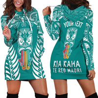Personalised Kia Kaha Te Reo Maori Hoodie Dress Hei Tiki Mix Koru - Teal LT7 - Polynesian Pride