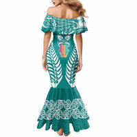 Personalised Kia Kaha Te Reo Maori Mermaid Dress Hei Tiki Mix Koru - Teal LT7 - Polynesian Pride