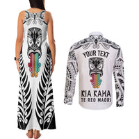 Personalised Kia Kaha Te Reo Maori Couples Matching Tank Maxi Dress and Long Sleeve Button Shirts Hei Tiki Mix Koru - White LT7 - Polynesian Pride