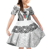 Personalised Kia Kaha Te Reo Maori Family Matching Mermaid Dress and Hawaiian Shirt Hei Tiki Mix Koru - White LT7 Daughter's Dress White - Polynesian Pride