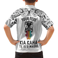 Personalised Kia Kaha Te Reo Maori Family Matching Short Sleeve Bodycon Dress and Hawaiian Shirt Hei Tiki Mix Koru - White LT7 - Polynesian Pride