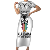 Personalised Kia Kaha Te Reo Maori Family Matching Short Sleeve Bodycon Dress and Hawaiian Shirt Hei Tiki Mix Koru - White LT7 Mom's Dress White - Polynesian Pride