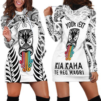 Personalised Kia Kaha Te Reo Maori Hoodie Dress Hei Tiki Mix Koru - White LT7 - Polynesian Pride