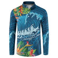Outrigger Canoe Blue Button Sweatshirt On The Waves